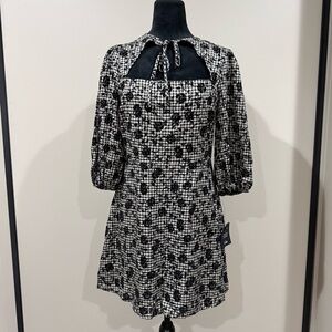 Lulus Persistent Poise Black Gingham Jacquard Tie-Neck Mini Dress